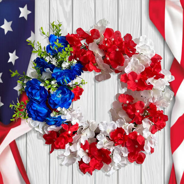 Unisex nan patriotic artificial floral door wreath with mixed peony and hydrangea clusters Kalsten