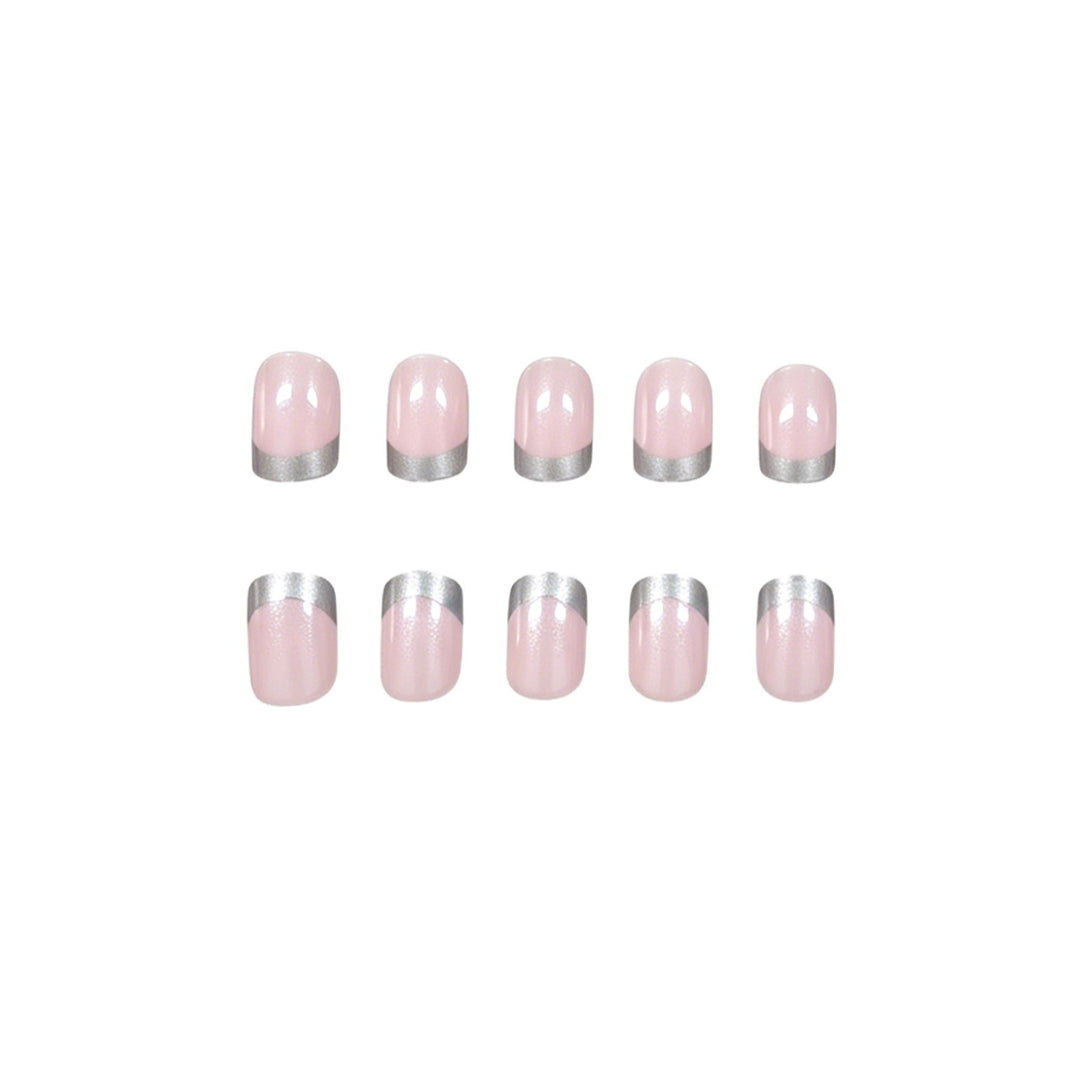 Elegant Silver-Tipped Acrylic Nail Set Kalsten