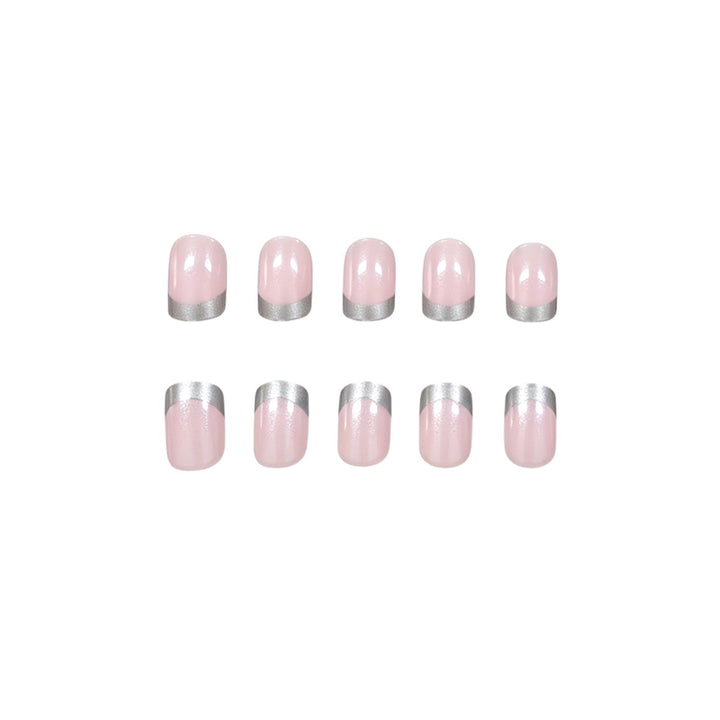 Elegant Silver-Tipped Acrylic Nail Set Kalsten