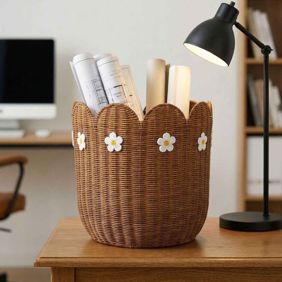 Rattan basket with flower motif Kalsten