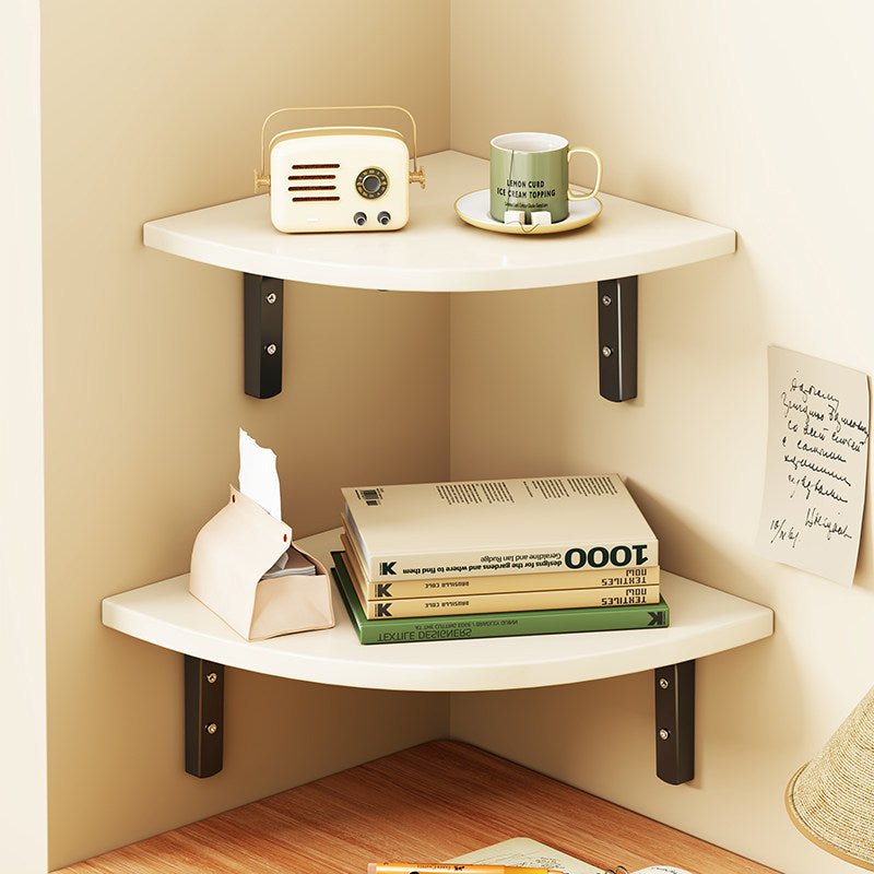 Triangular Floating Corner Shelf with Wood-Effect Surface & Heavy-Duty Metal Brackets