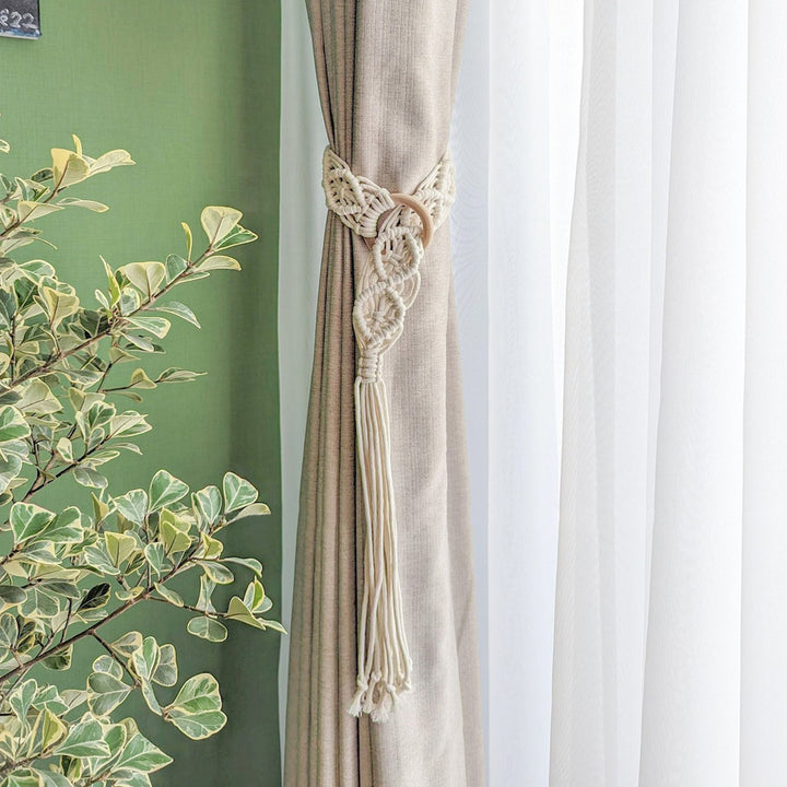 Macrame Curtain Tieback with Wooden Ring Kalsten