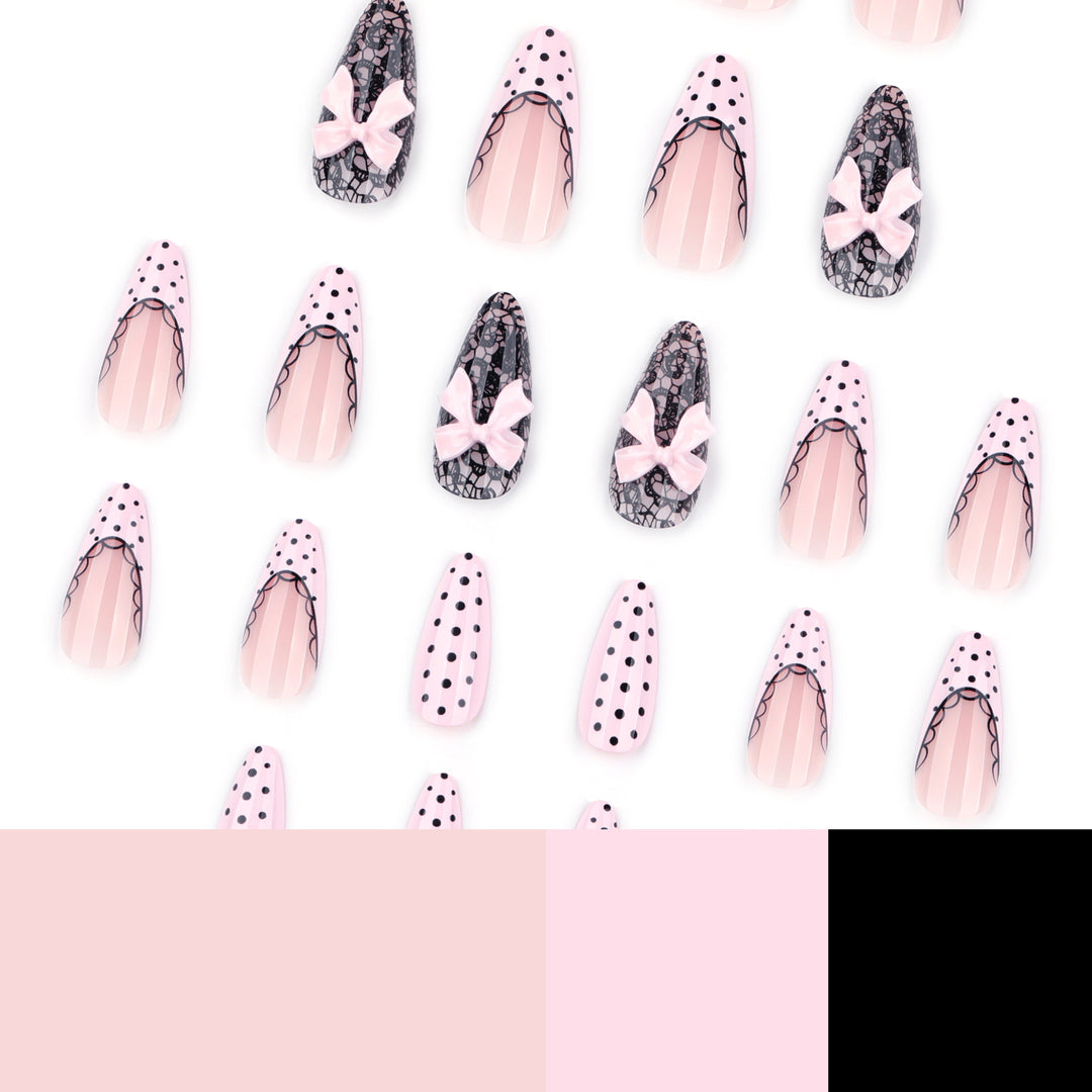 Elegant and artistic stiletto nails with tips and bows Kalsten
