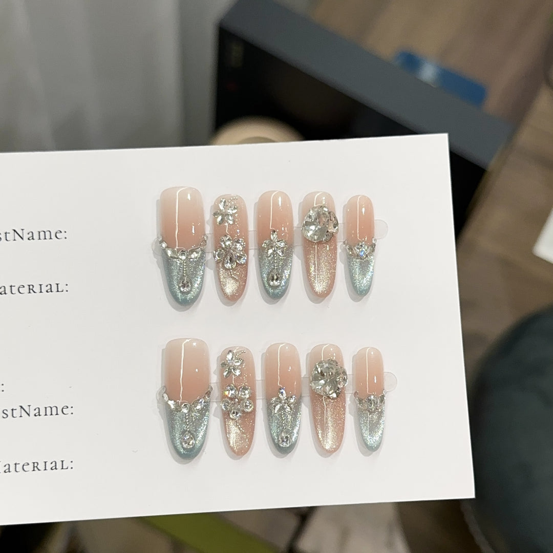 Decorative Press-On Nail Set with Crystal Accents
