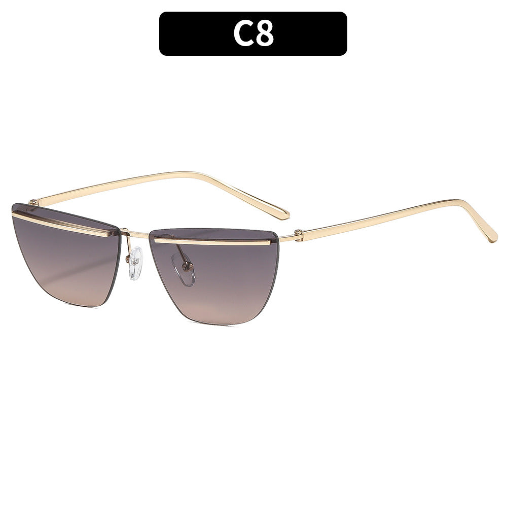Geometric Cat-Eye Sunglasses with Gold Accents