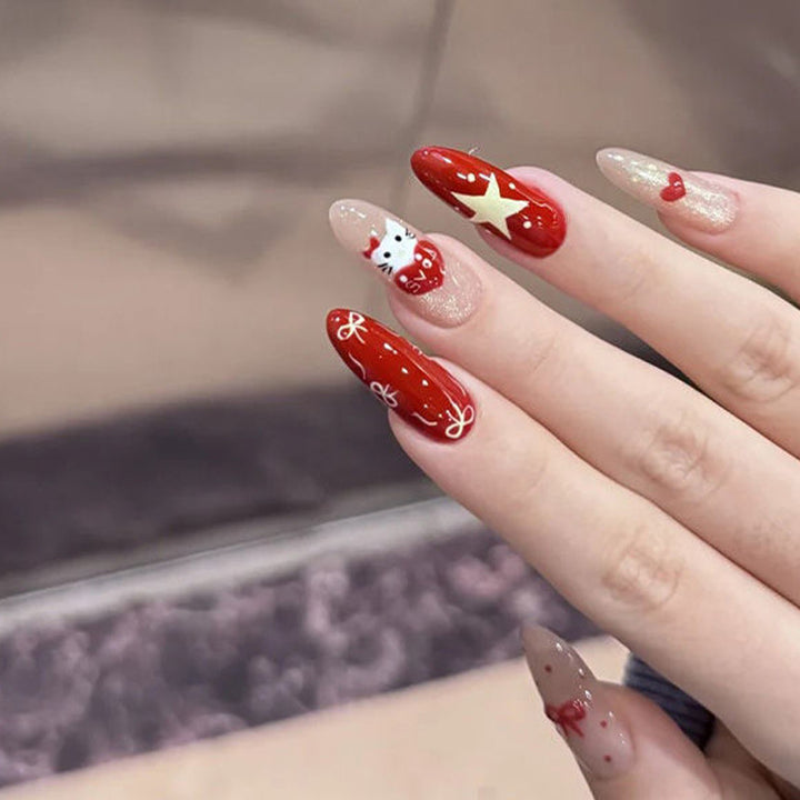 Elegant Press-On Nail Tips with Gold Accents Kalsten