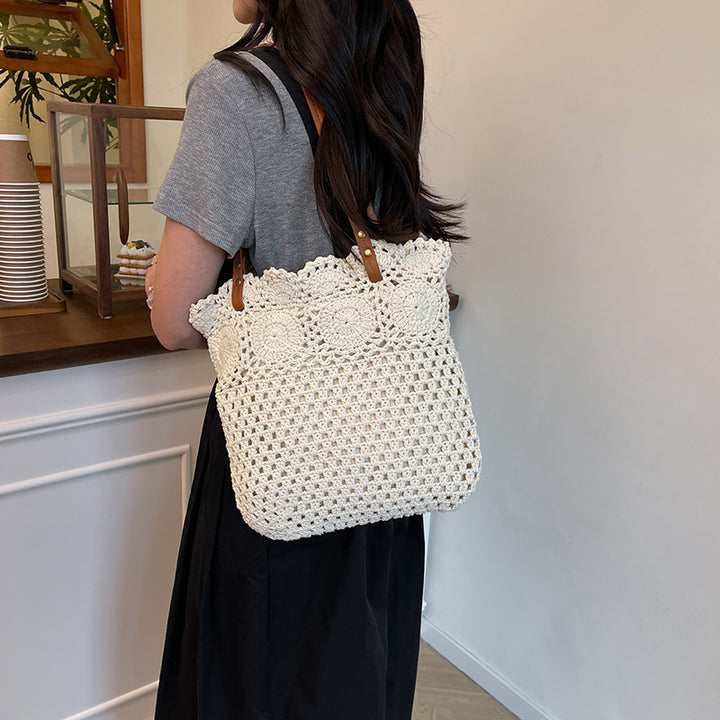 Macrame shopping bag with leather handles Kalsten