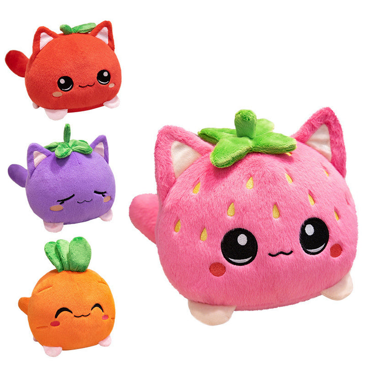 Kawaii Round Cat-Fruit Plush Pillow with Leaf Top and Squishy Bean-Fill Cuddle Companion Kalsten