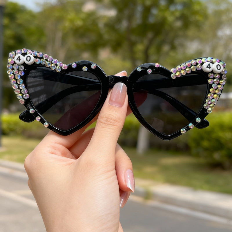 Heart-Shaped Rhinestone-Embellished Sunglasses Kalsten
