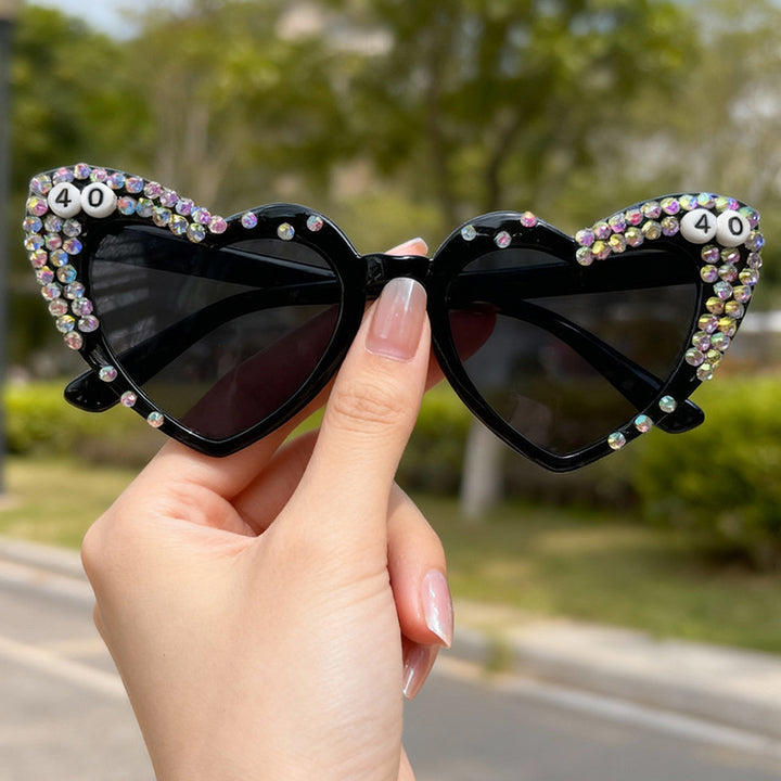 Heart-Shaped Rhinestone-Embellished Sunglasses Kalsten