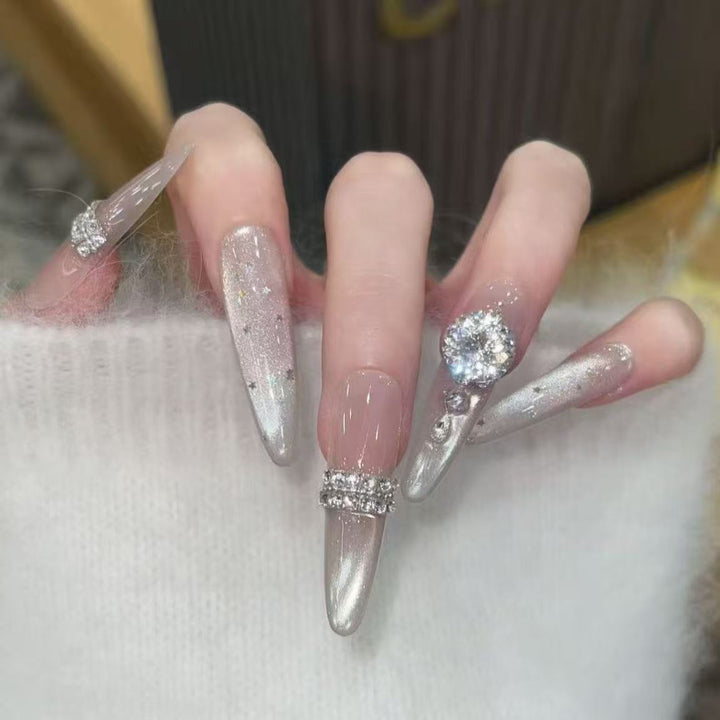Glamorous Crystal-Studded Stiletto Press-On Nails Kalsten
