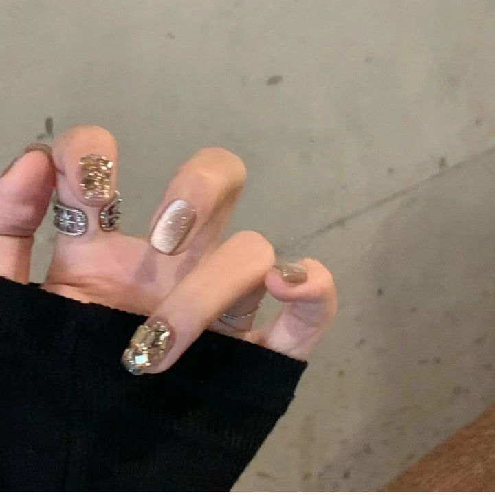Glitter Nail Set with Luxurious Stone Embellishments Kalsten