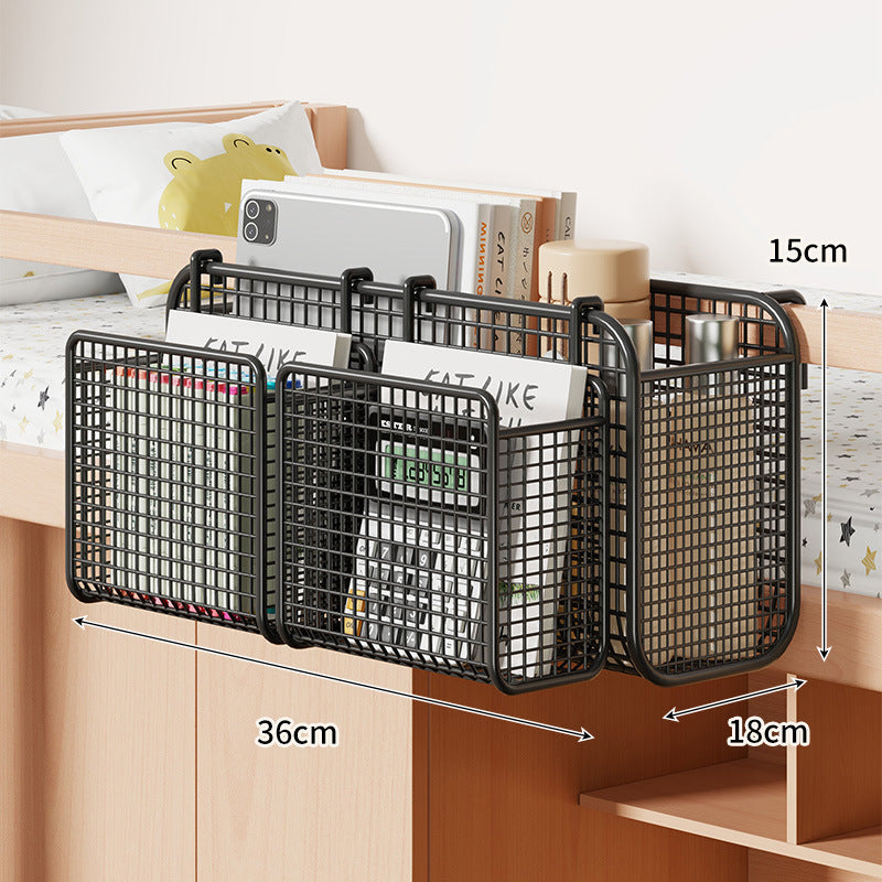 Over-Bed Three-Compartment Metal Mesh Hanging Bedside Organizer Caddy