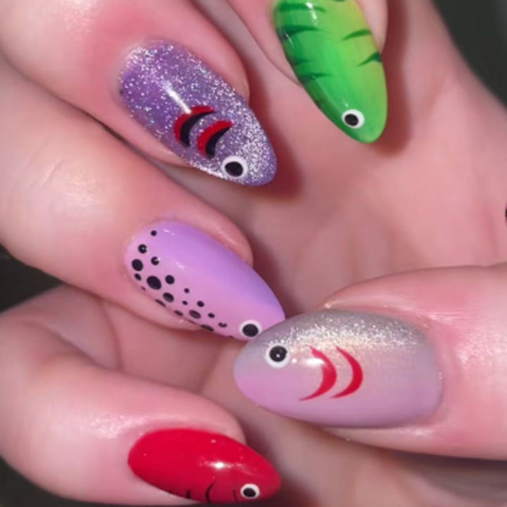 Artful Nail Extensions with Playful Fish Design Kalsten