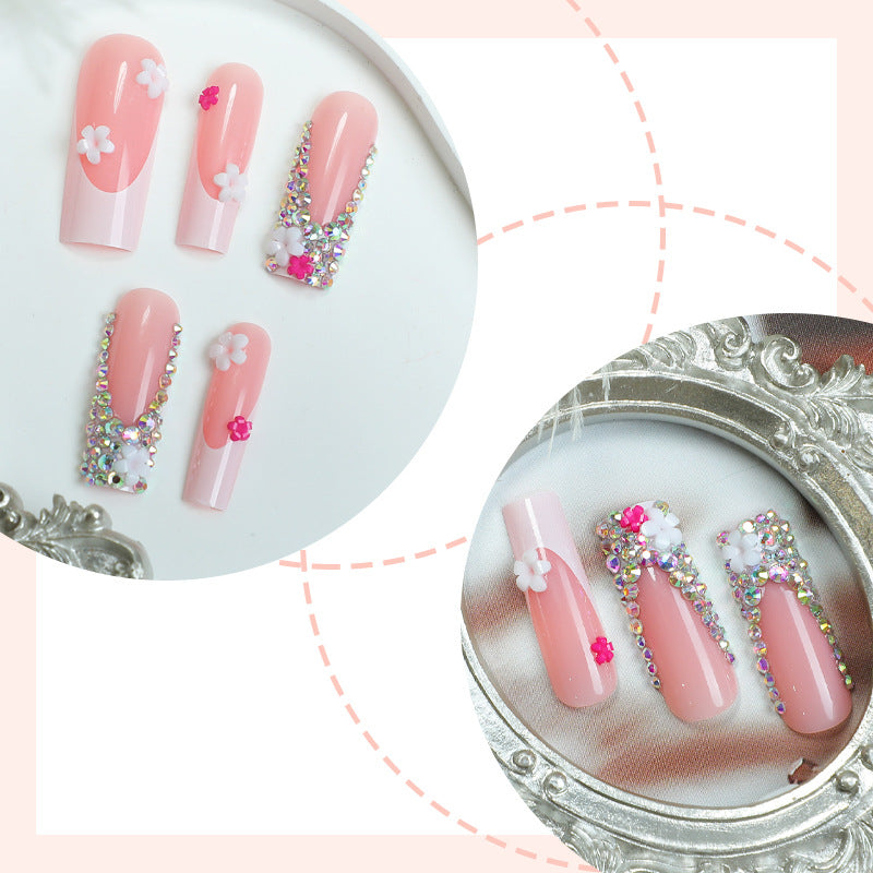 Decorative Press-On Nail Art Set with Floral and Gem Accents kalsten 1788496044