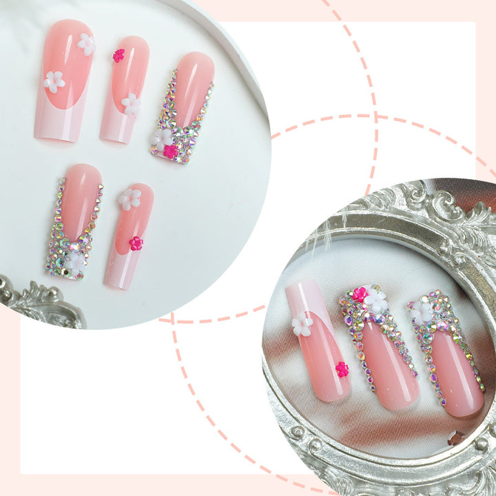 Decorative Press-On Nail Art Set with Floral and Gem Accents kalsten 1788496044