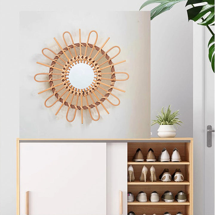 Trendy Round Wall Mirror with Rattan Frame Kalsten