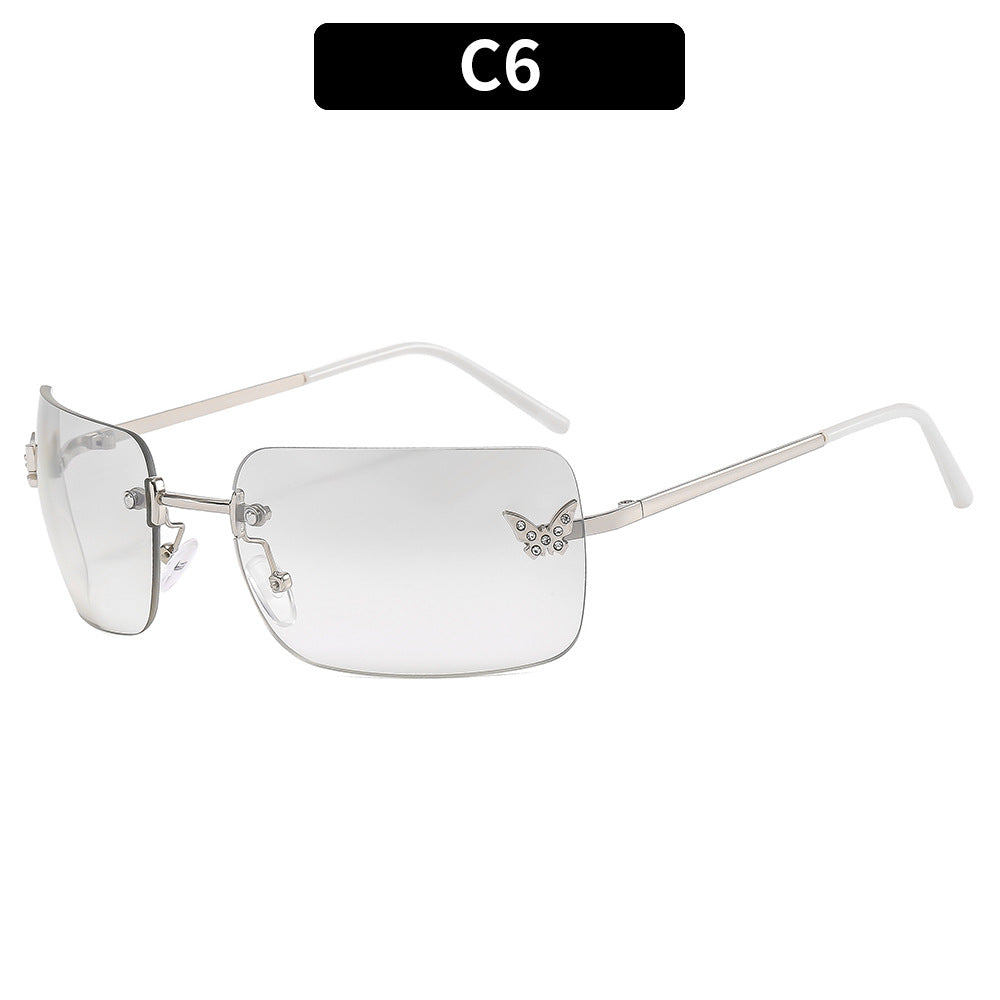 Butterfly-Accent Oversized Shield Sunglasses