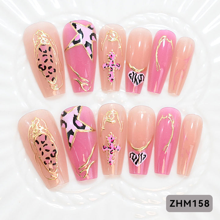 Artistic Press-On Nail Set with Cherry Blossom Design Kalsten