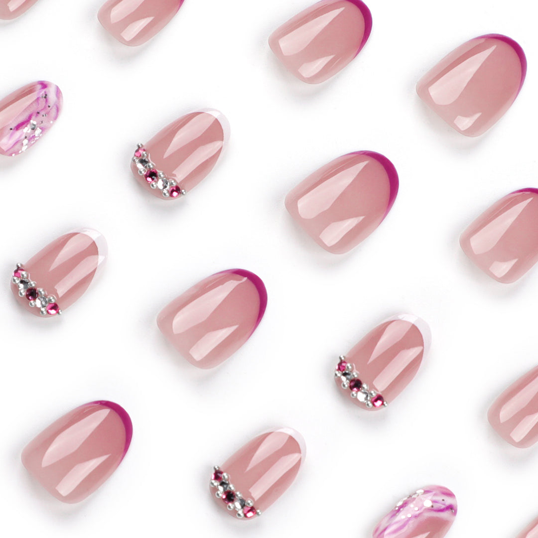 Elegant artificial nails with glamorous gradient colors and rhinestone accents Kalsten