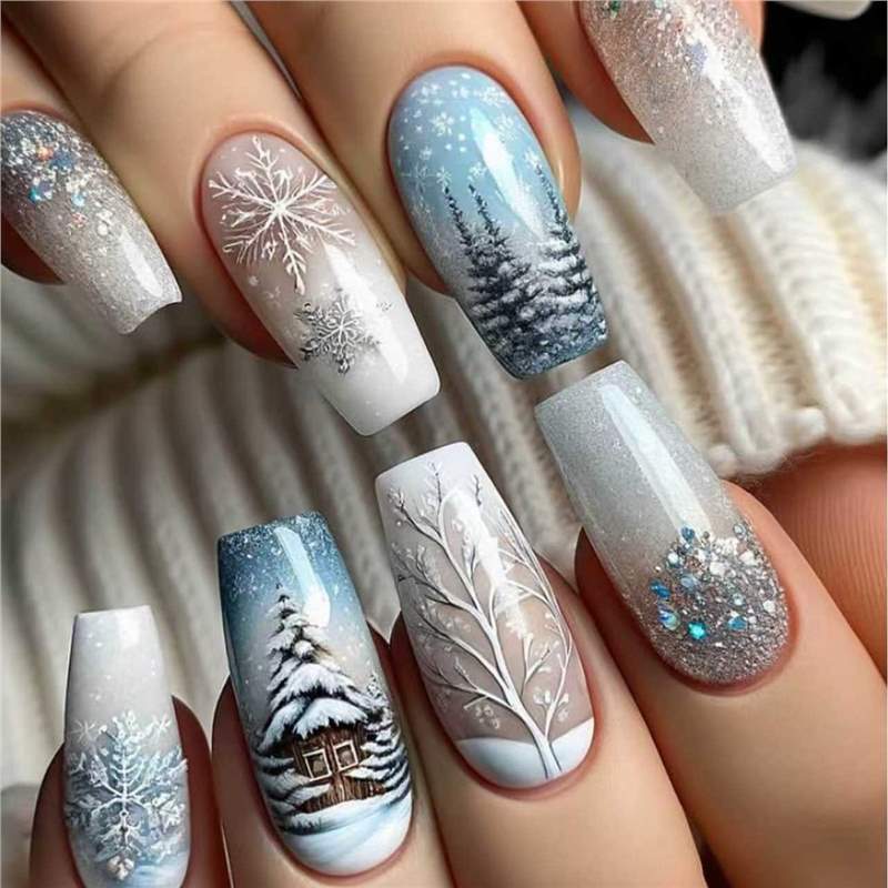 Festive Holiday-Themed Press-On Nail Art Set Kalsten