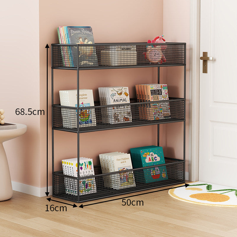 Industrial Metal Mesh Four-Tier Narrow Bookshelf Organizer