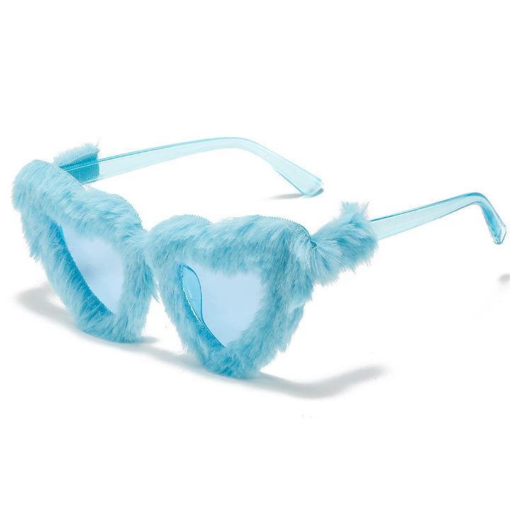 Unique Heart-Shaped Fur-Trimmed Sunglasses Kalsten