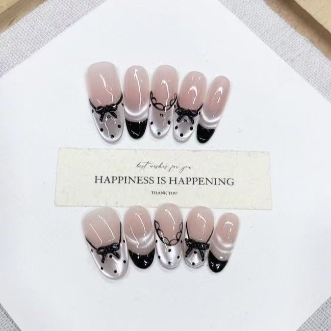 Fashionable Press-On Nail Set with Artistic Bow Design Kalsten