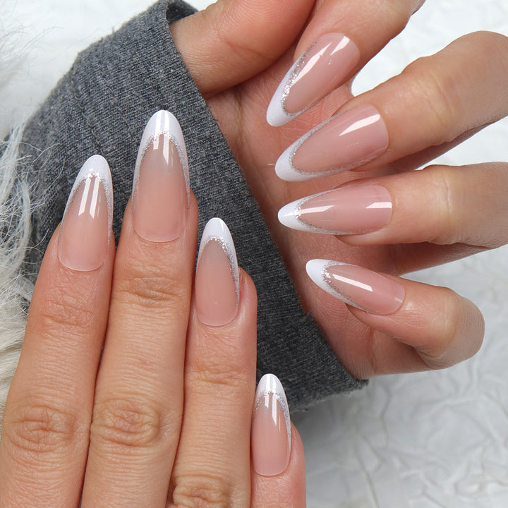 Elegant Stiletto Press-On Nails with Silver Glitter Accents Kalsten