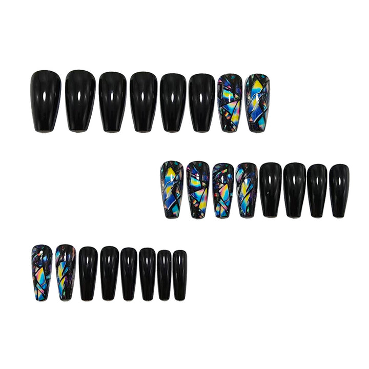 Trendy artificial nails with holographic geometric patterns Kalsten