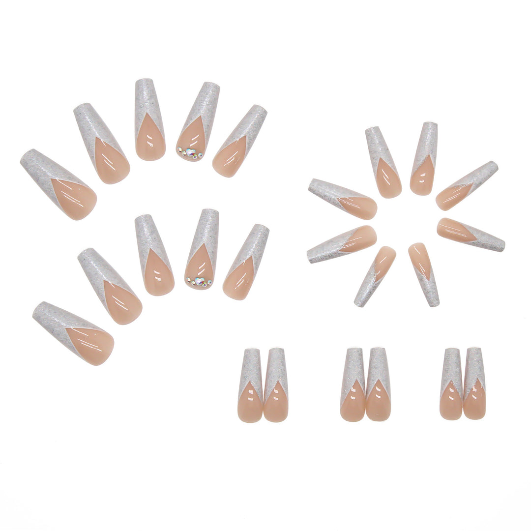 Acrylic Nail Set with Glitter and Lace Design Kalsten