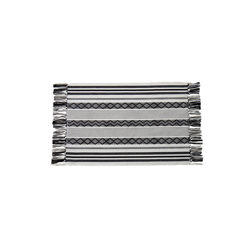 Flat-woven cotton runner with fringes and graphic ethnic stripe pattern Kalsten