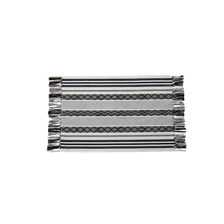 Flat-woven cotton runner with fringes and graphic ethnic stripe pattern Kalsten