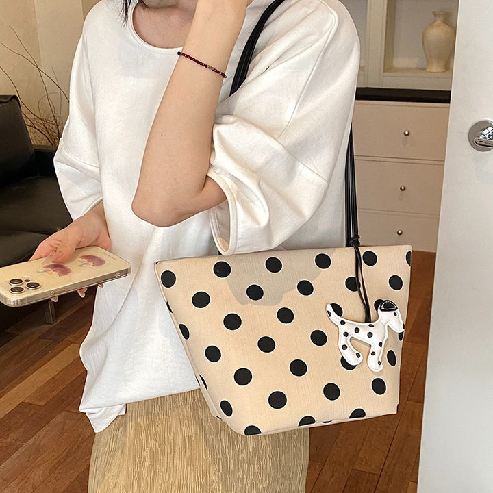 Polka Dot Canvas Shoulder Tote Kalsten