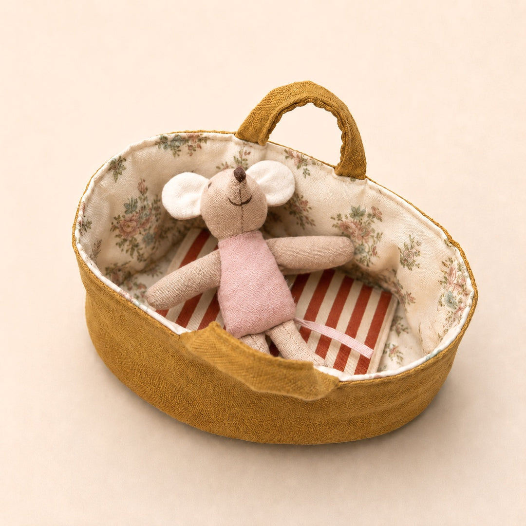 Fabric Nursery Storage Basket with Padded Handles and Floral Lined Interior