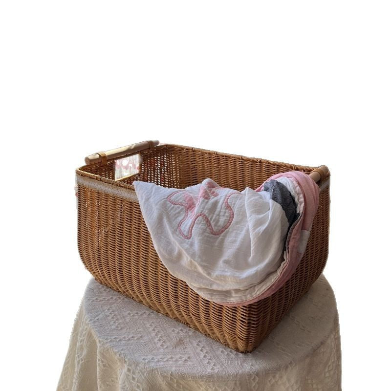 Handcrafted Woven Storage Basket with Wooden Handles Kalsten