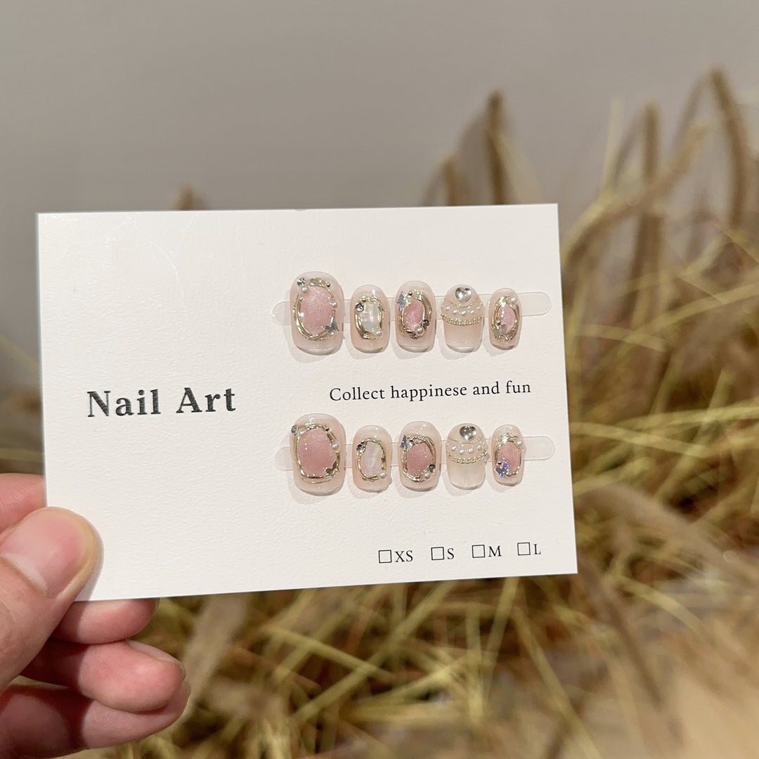 Elegant Gemstone-Embellished Press-On Nail Set