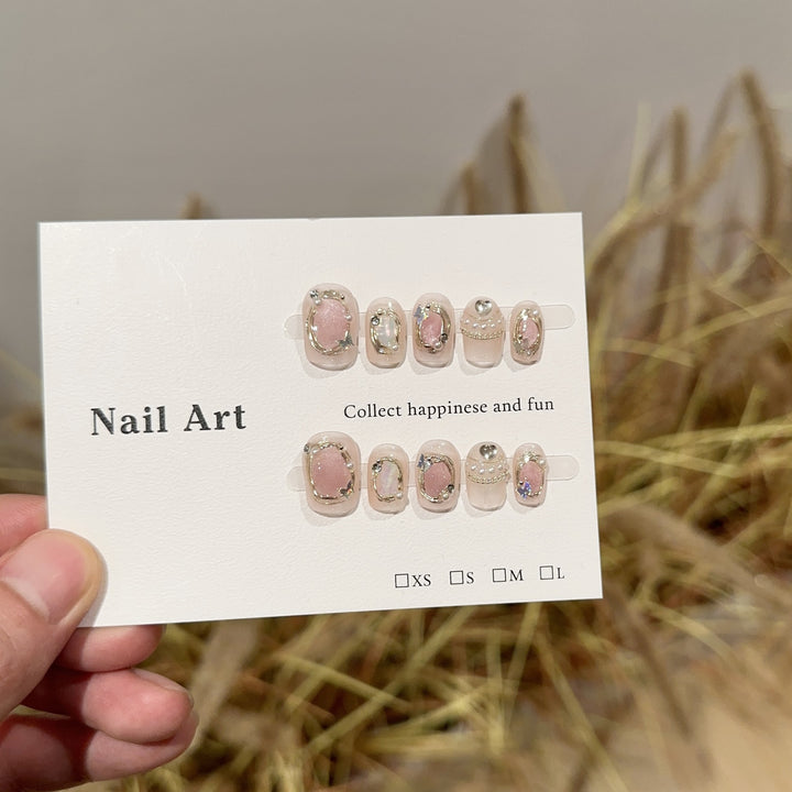 Elegant Gemstone-Embellished Press-On Nail Set
