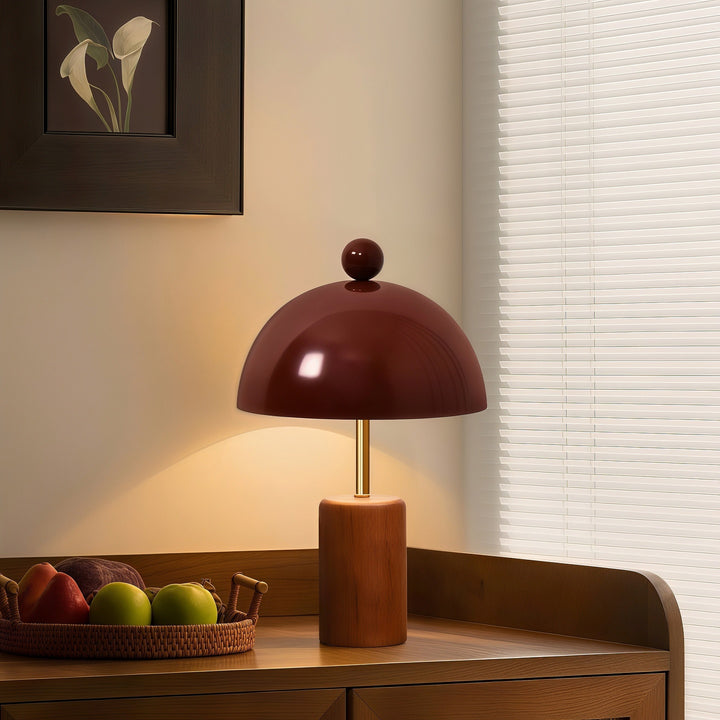 Sculptural Table Lamp with Wooden Base