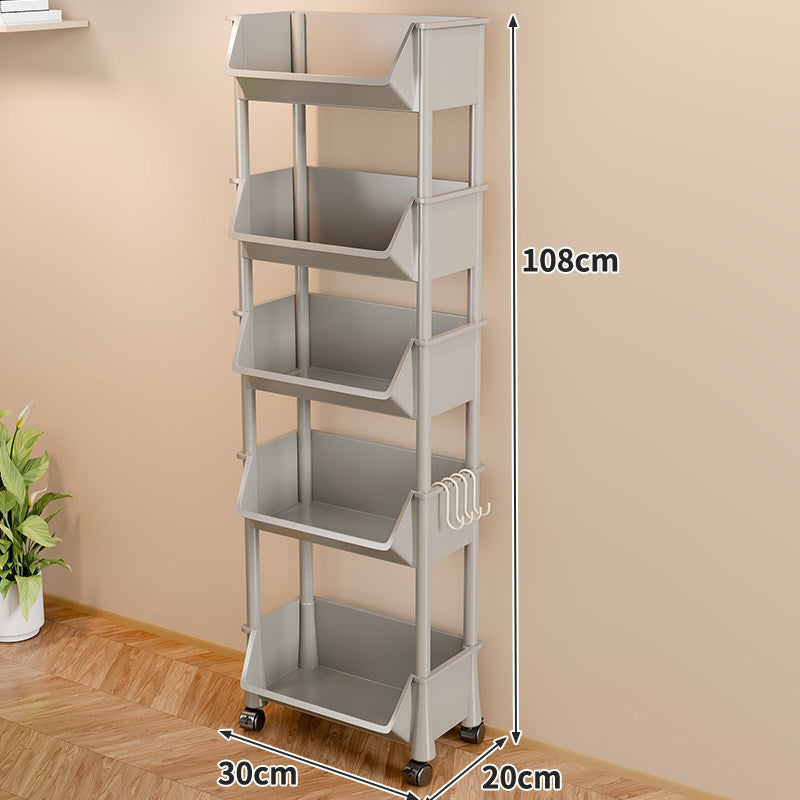 Slim Four-Tier Rolling Storage Cart with Stacking Open Bins