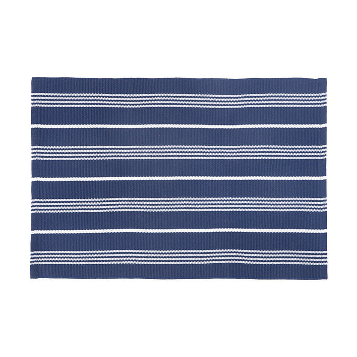 Striped Flat-Woven Cotton Rug in Kilim Style Kalsten