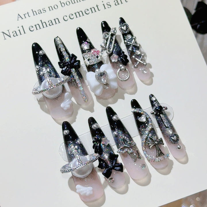 Gothic-Inspired Decorative Press-On Nail Set