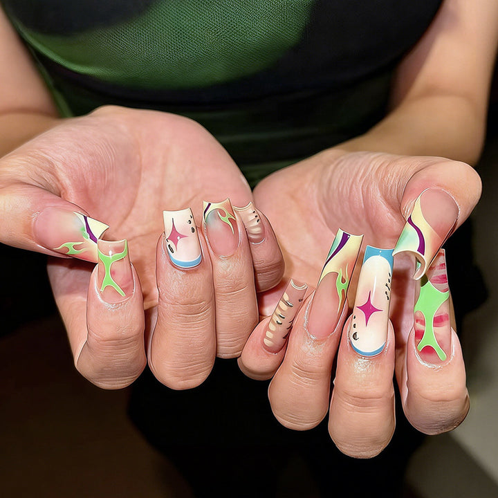 Acrylic nail set with creative designs and colorful accents Kalsten