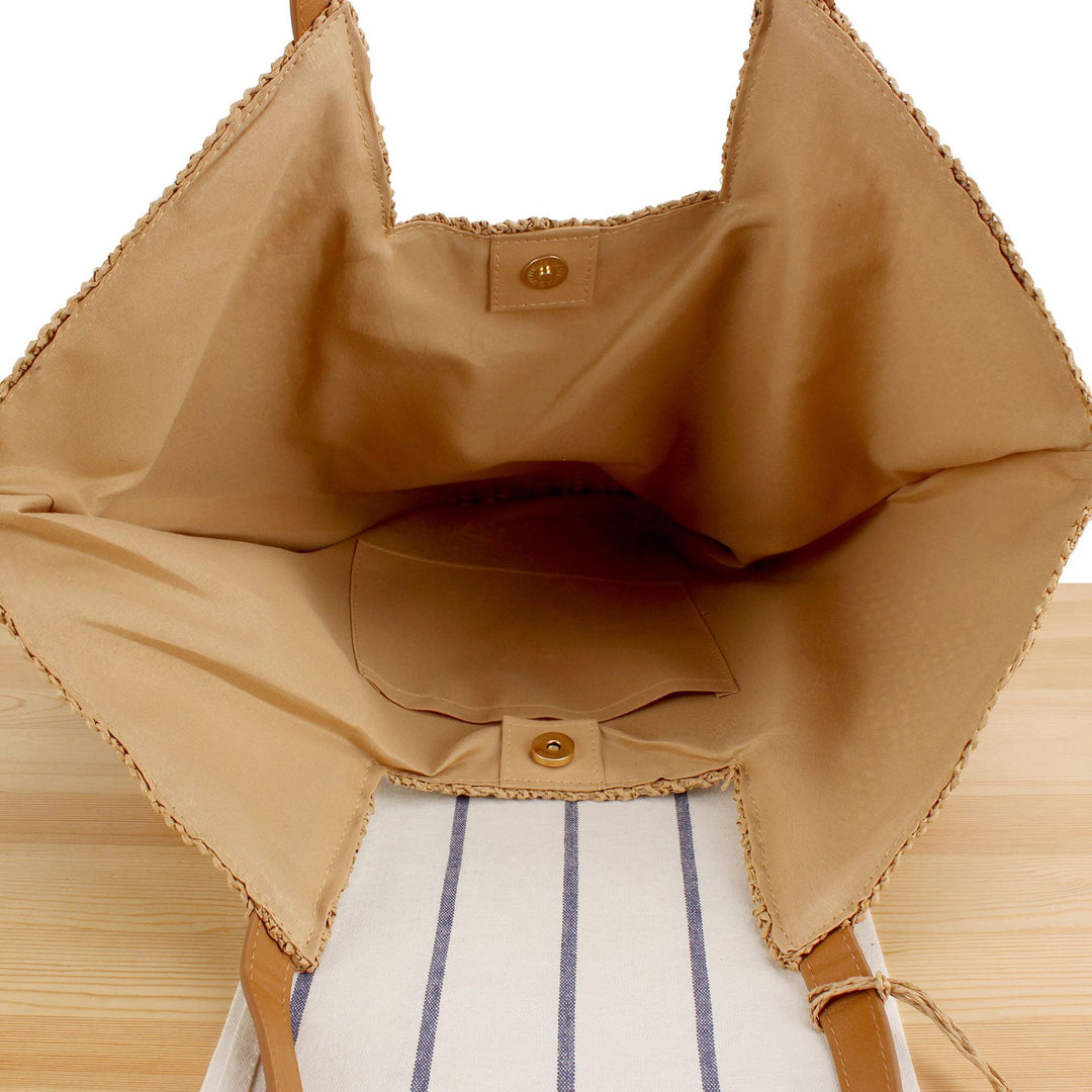 Handbag Made of Handwoven Raffia with Elegant Leather Accents Kalsten