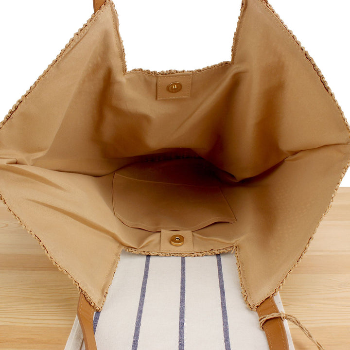 Handbag Made of Handwoven Raffia with Elegant Leather Accents Kalsten