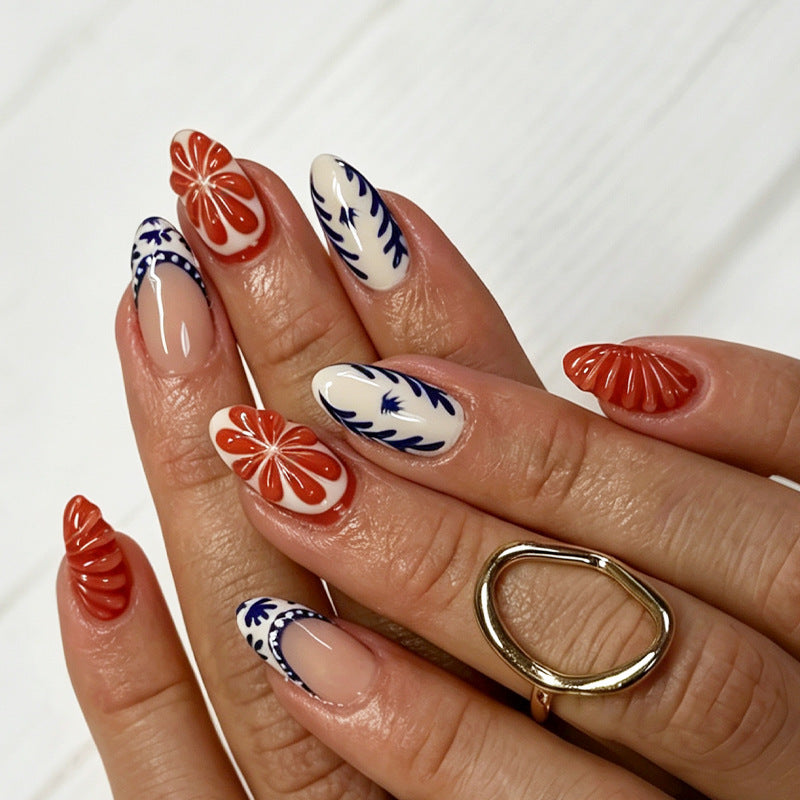Floral Artistic Press-On Nail Set Kalsten