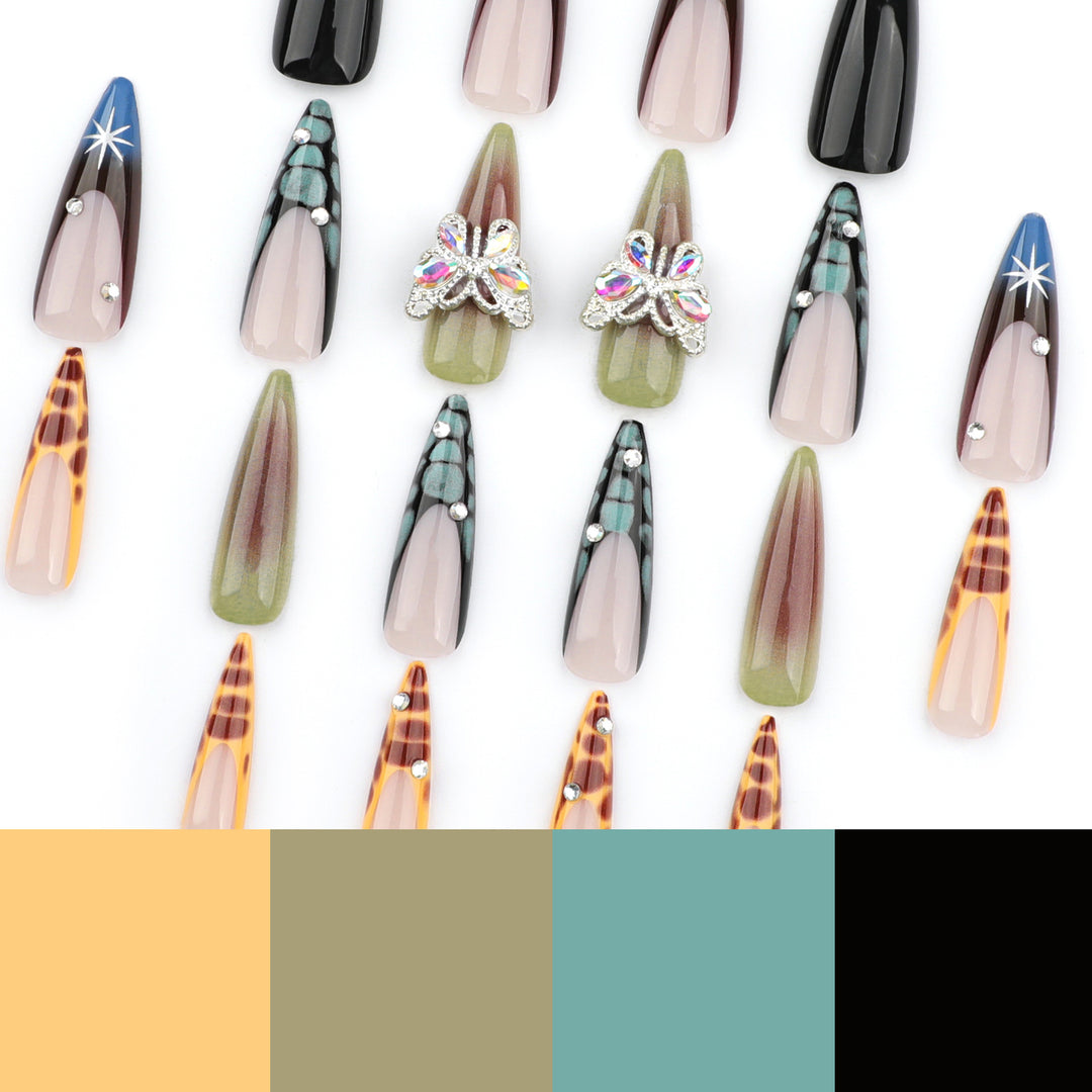 Artful nail extensions with elegant designs and glitter Kalsten
