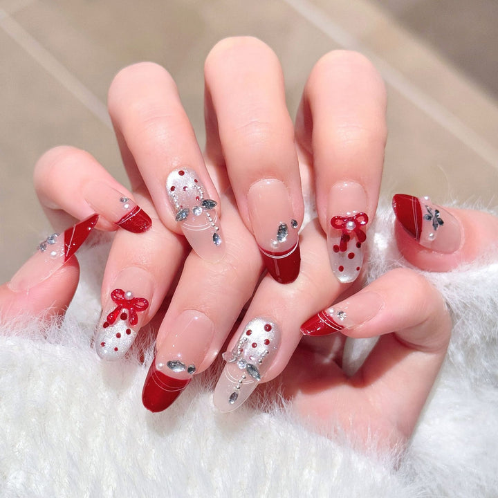 Artistic Press-On Nail Extensions with Gem Accents Kalsten