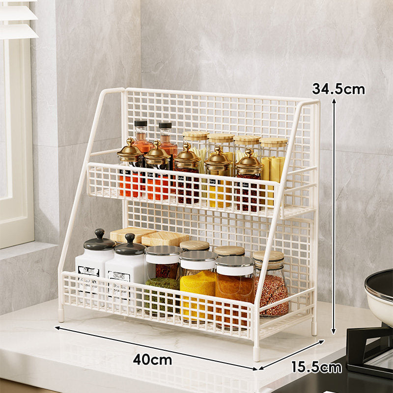 Three-Tier Mesh Countertop Kitchen Organizer Rack for Bottles and Spices