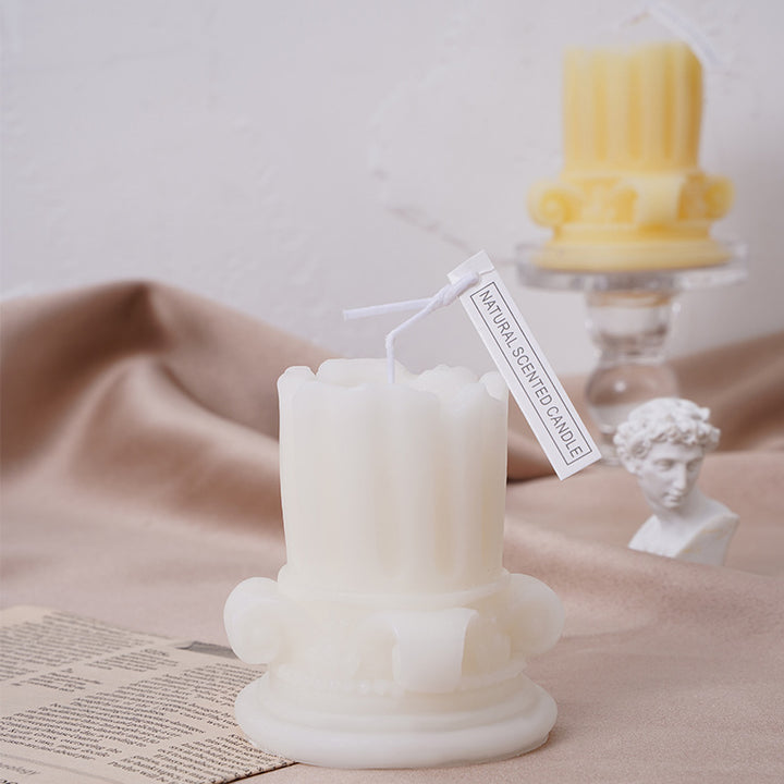 Hand-Poured Baroque Scroll Fluted Soy-Blend Decorative Pillar Candle